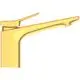 Waschtischarmatur in einer eleganten Goldfarbe, hergestellt von Ideal Standard, mit einem flachen Hebel und einer langen Auslaufkante.